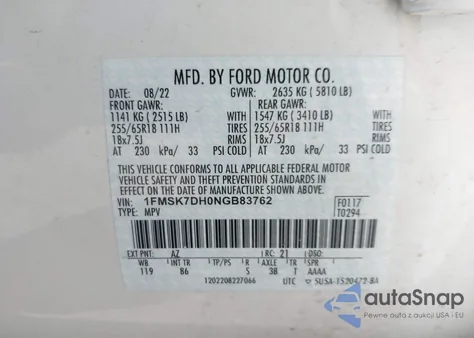 2022 Ford Explorer Xlt z USA, uszkodzony, nr VIN 1FMSK7DH0NGB83762